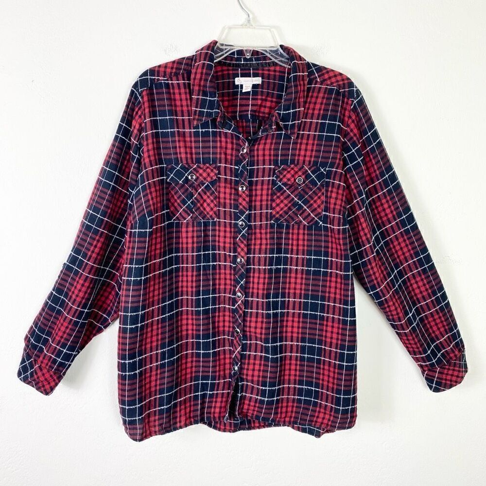DB Bressbarn Black & Red Plaid Long Sleeve Button Up Shirt Size 2X